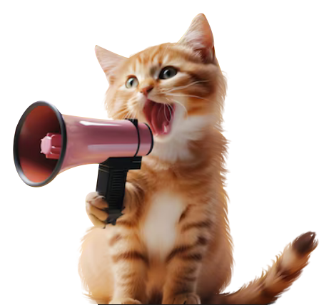 Gatito con megáfono. Se necesita urgentemente nuevos voluntarios
